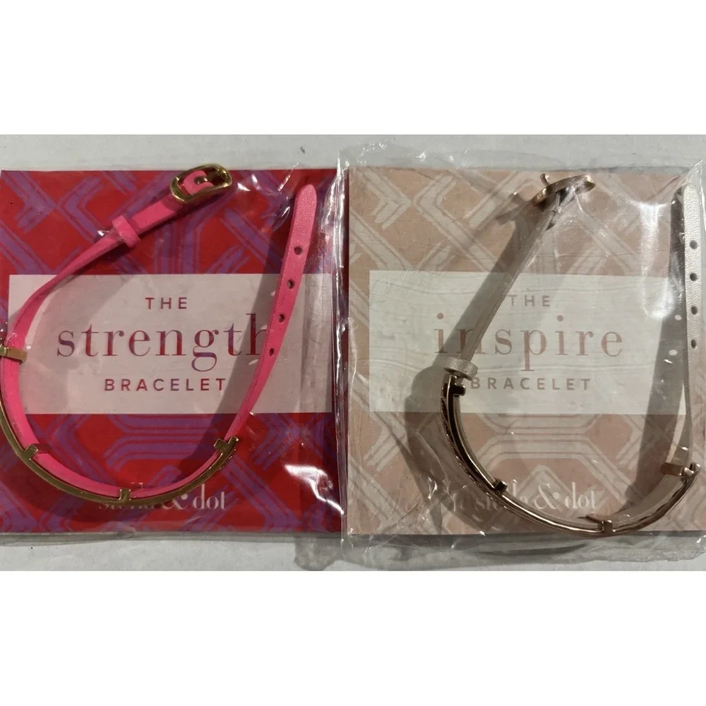 Stella &‎ Dot 2 Bracelets 1 Pink & 1 Tan Strength & Inspire Gold Toned New